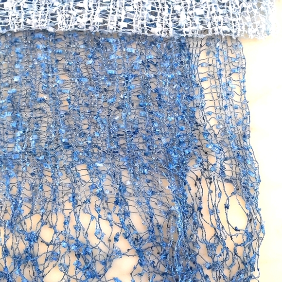 NWOT. Large crochet scarf/wrap with multi shades of blue and special yarn. - Picture 3 of 5